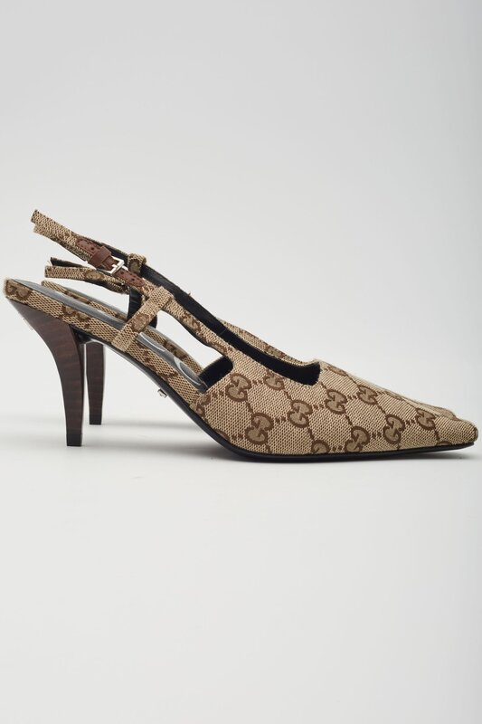 GUCCI GUCCI MONOGRAM EBONY MALGA SLINGBACK HEELS