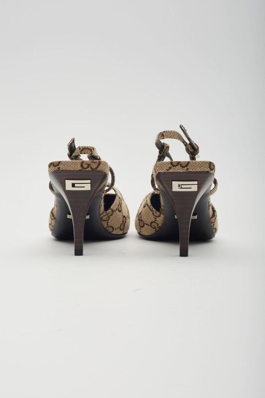 GUCCI GUCCI MONOGRAM EBONY MALGA SLINGBACK HEELS