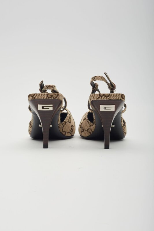 GUCCI MONOGRAM EBONY MALGA SLINGBACK HEELS