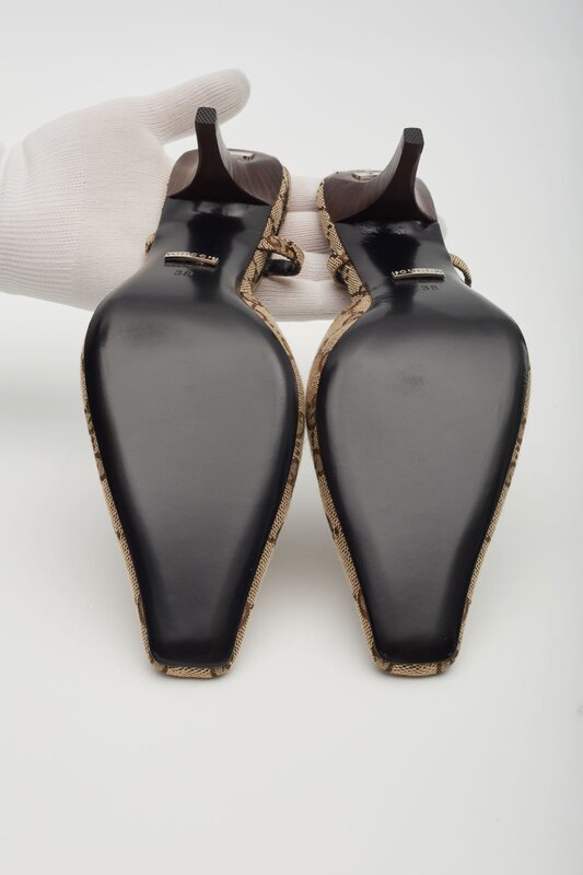 GUCCI MONOGRAM EBONY MALGA SLINGBACK HEELS