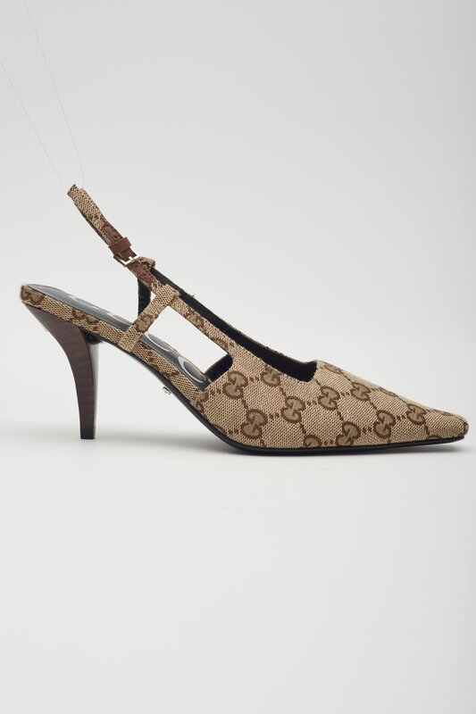GUCCI GUCCI MONOGRAM EBONY MALGA SLINGBACK HEELS