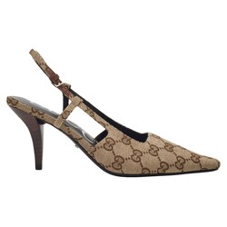 GUCCI GUCCI MONOGRAM EBONY MALGA SLINGBACK HEELS