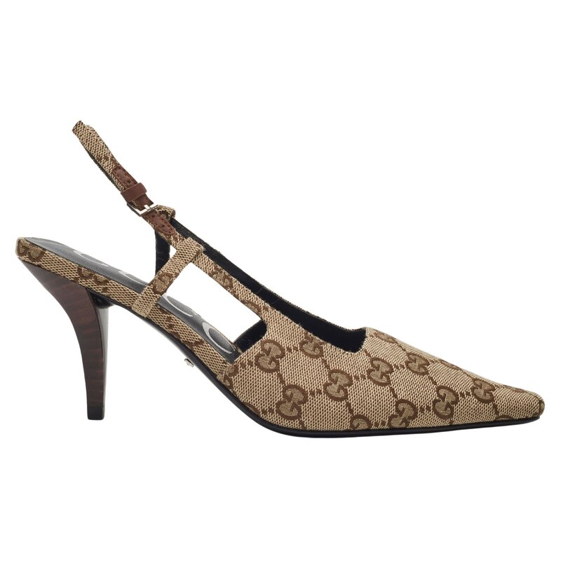 GUCCI MONOGRAM EBONY MALGA SLINGBACK HEELS