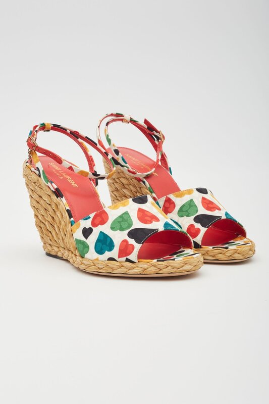 SAINT LAURENT SAINT LAURENT HEART PRINT MULTICOLOURED WEDGE ESPADRILLES EU 38