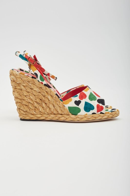 SAINT LAURENT SAINT LAURENT HEART PRINT MULTICOLOURED WEDGE ESPADRILLES EU 38