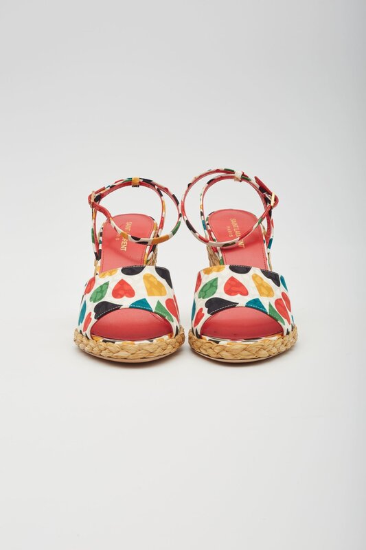 SAINT LAURENT HEART PRINT MULTICOLOURED WEDGE ESPADRIL