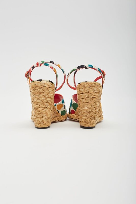 SAINT LAURENT SAINT LAURENT HEART PRINT MULTICOLOURED WEDGE ESPADRILLES EU 38