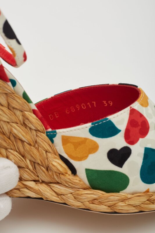 SAINT LAURENT HEART PRINT MULTICOLOURED WEDGE ESPADRIL