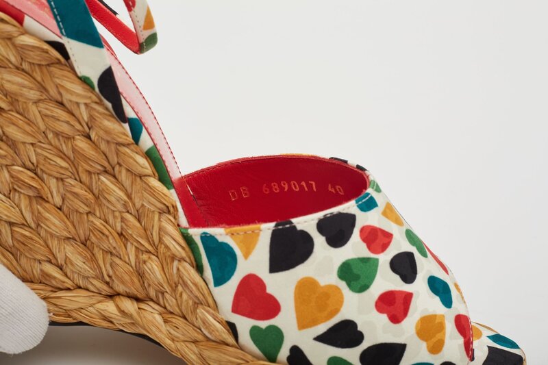 SAINT LAURENT SAINT LAURENT HEART PRINT MULTICOLOURED WEDGE ESPADRILLES EU 38