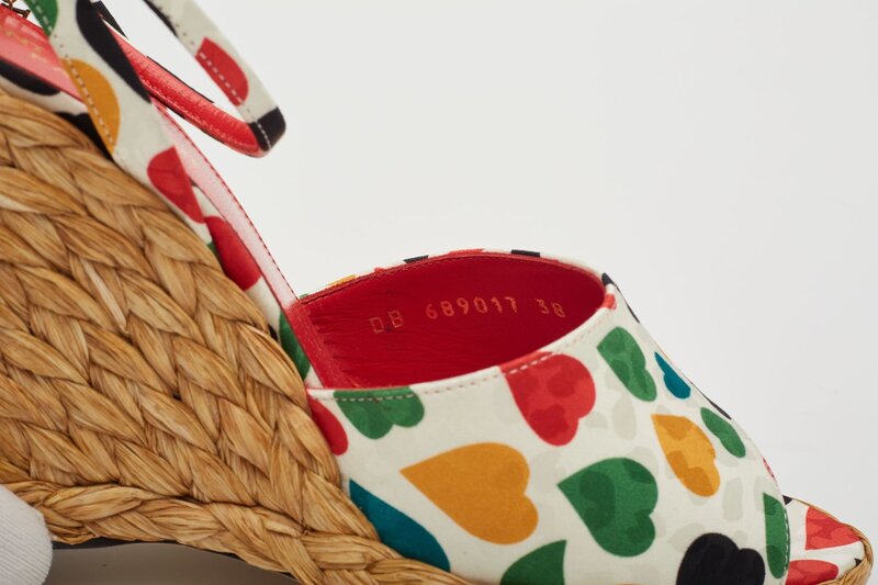 SAINT LAURENT SAINT LAURENT HEART PRINT MULTICOLOURED WEDGE ESPADRILLES EU 38