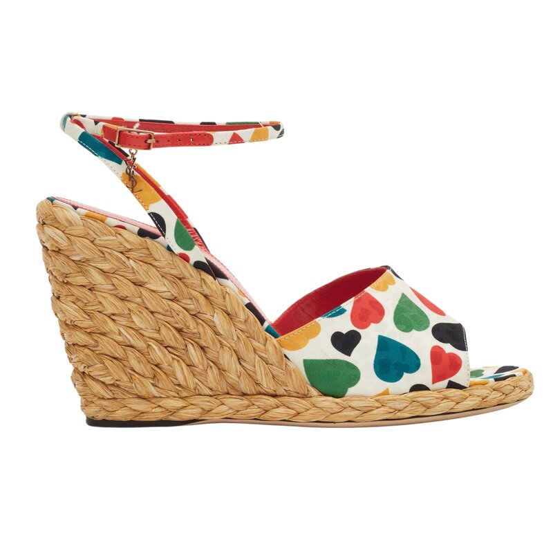 SAINT LAURENT HEART PRINT MULTICOLOURED WEDGE ESPADRIL