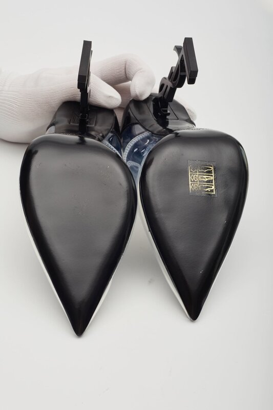SAINT LAURENT SAINT LAURENT BLACK PATENT TRANSPARENT PVC OPYUM HEELS