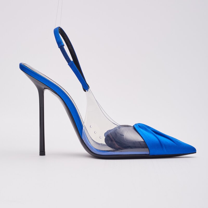 SAINT LAURENT SAINT LAURENT SATIN BLUE CHICA 115 SLINGBACK HEELS