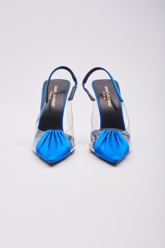 SAINT LAURENT SAINT LAURENT SATIN BLUE CHICA 115 SLINGBACK HEELS