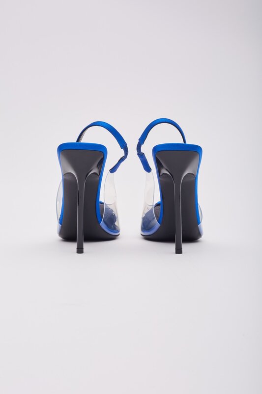 SAINT LAURENT SAINT LAURENT SATIN BLUE CHICA 115 SLINGBACK HEELS