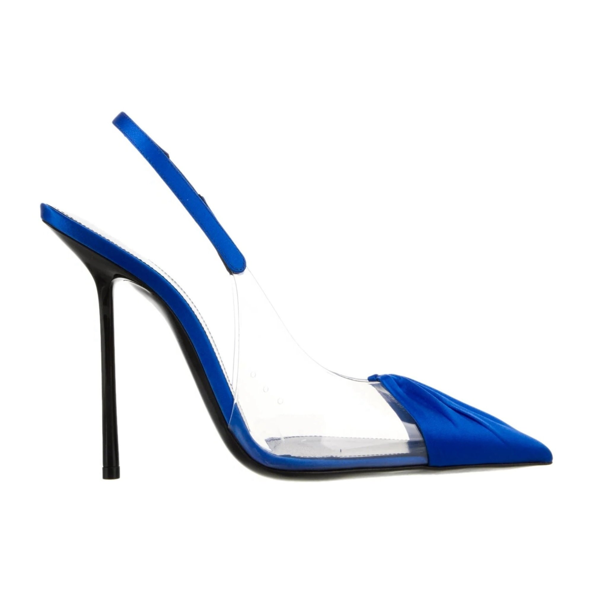 SAINT LAURENT SATIN BLUE CHICA 115 SLINGBACK HEELS