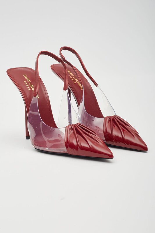 SAINT LAURENT SAINT LAURENT PATENT RED CHICA 115 SLINGBACK HEELS