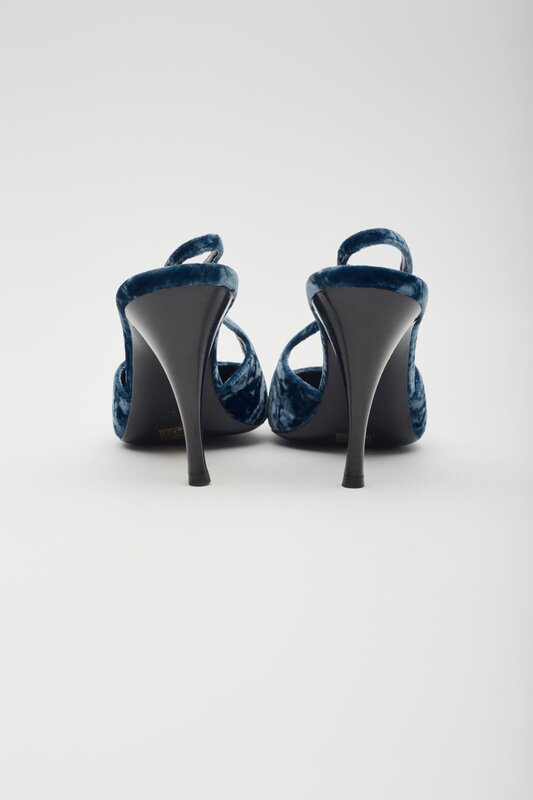 SAINT LAURENT SAINT LAURENT VELVET TOM DREAM SLINGBACK HEELS BLUE