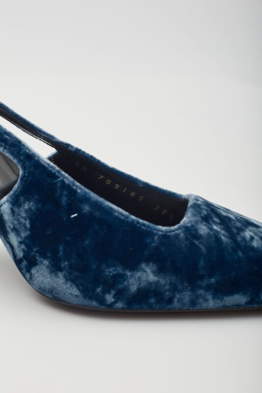 SAINT LAURENT VELVET TOM DREAM SLINGBACK HEELS BLUE