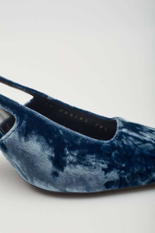 SAINT LAURENT VELVET TOM DREAM SLINGBACK HEELS BLUE