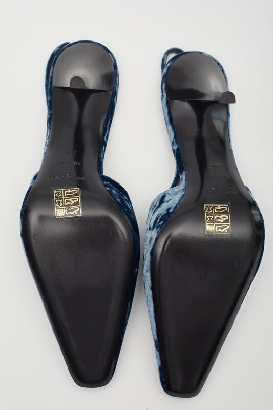 SAINT LAURENT SAINT LAURENT VELVET TOM DREAM SLINGBACK HEELS BLUE