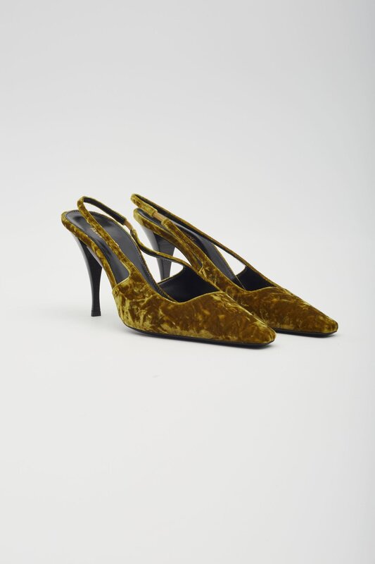 SAINT LAURENT VELVET TOM DREAM SLINGBACK HEELS MUSTARD YELLOW