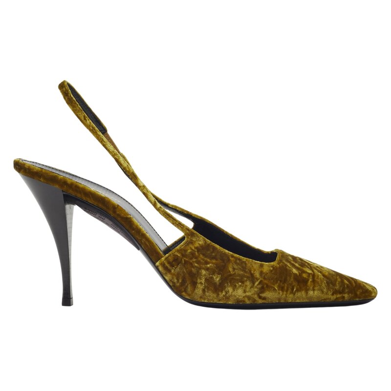 SAINT LAURENT VELVET TOM DREAM SLINGBACK HEELS MUSTARD YELLOW