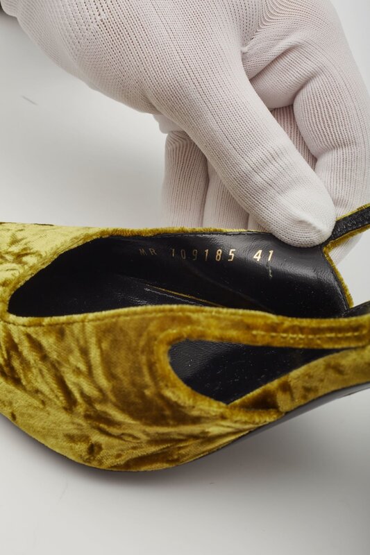 SAINT LAURENT SAINT LAURENT VELVET TOM DREAM SLINGBACK HEELS MUSTARD YELLOW