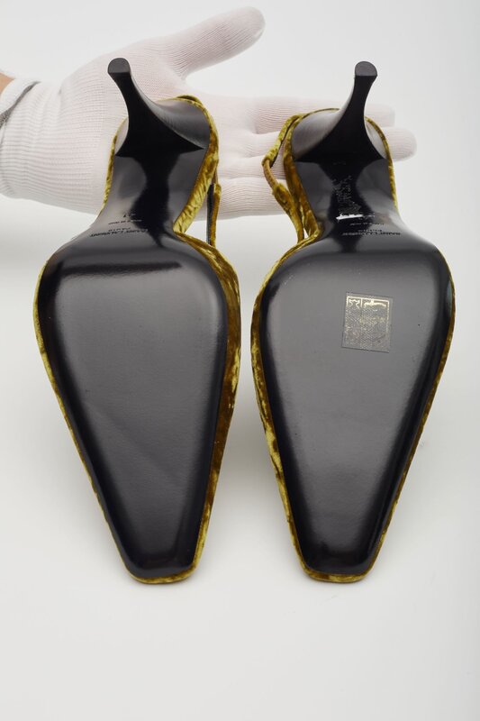 SAINT LAURENT SAINT LAURENT VELVET TOM DREAM SLINGBACK HEELS MUSTARD YELLOW