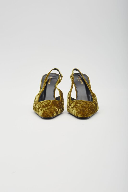 SAINT LAURENT VELVET TOM DREAM SLINGBACK HEELS MUSTARD YELLOW