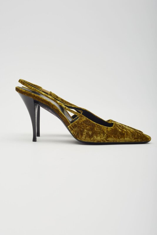 SAINT LAURENT VELVET TOM DREAM SLINGBACK HEELS MUSTARD YELLOW