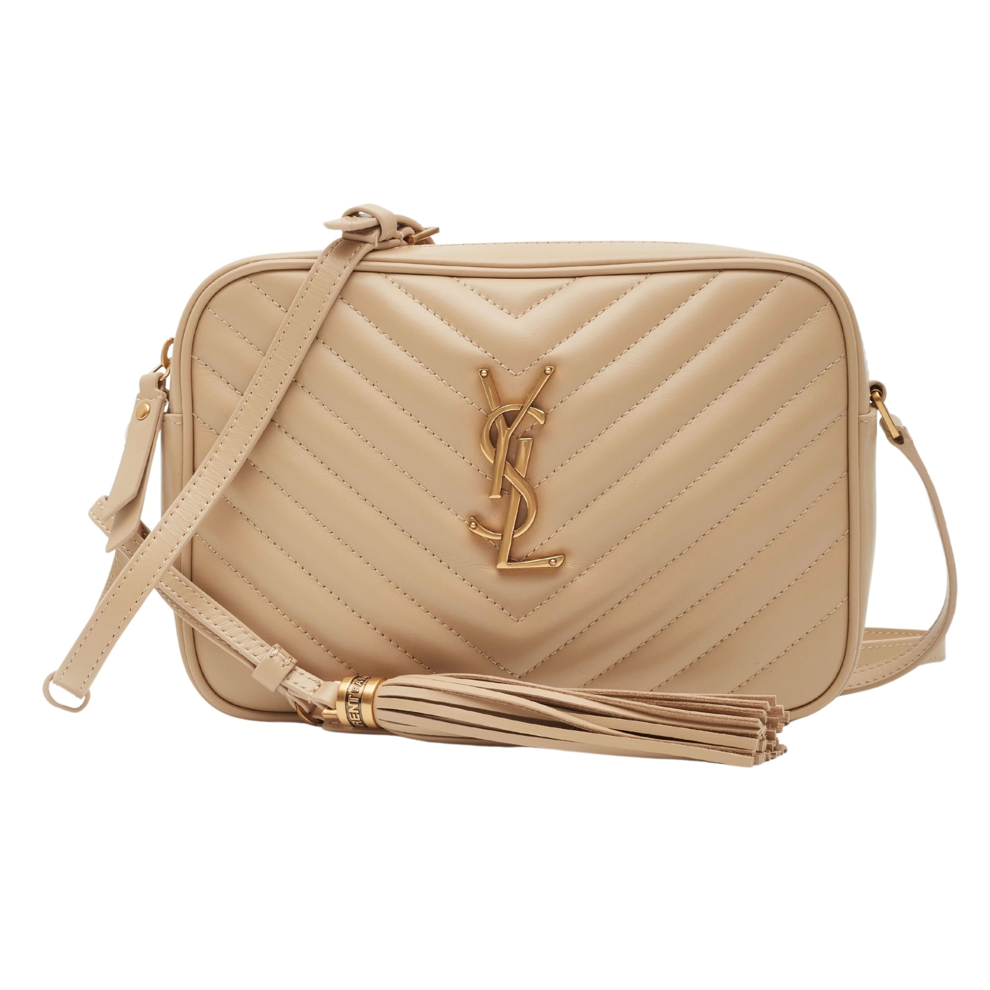 SAINT LAURENT CALFSKIN BEIGE MATELASSE LOU CAMERA BAG