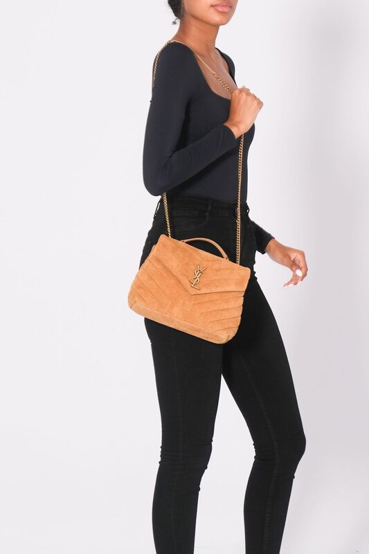 SAINT LAURENT SAINT LAURENT LOULOU SMALL CLASSIC SUEDE CHESTNUT BAG