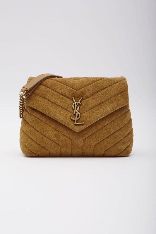 SAINT LAURENT LOULOU SMALL CLASSIC SUEDE CHESTNUT BAG