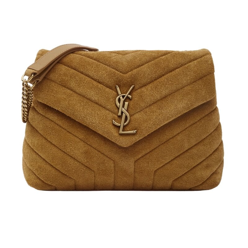 SAINT LAURENT LOULOU SMALL CLASSIC SUEDE CHESTNUT BAG