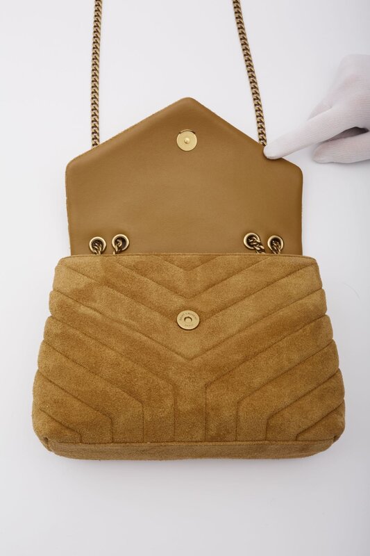 SAINT LAURENT SAINT LAURENT LOULOU SMALL CLASSIC SUEDE CHESTNUT BAG