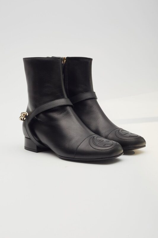 GUCCI BLACK KID CALFSKIN SOHO MALAGA BOOTS (EU 35)