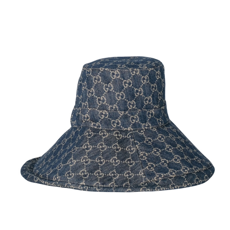 GUCCI CALIFORNIA DENIM BLUE MONOGRAM BUCKET HAT L