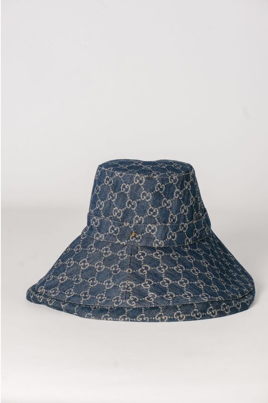 GUCCI CALIFORNIA DENIM BLUE MONOGRAM BUCKET HAT L