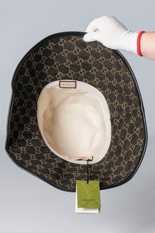 GUCCI DENIM BLACK GG MONOGRAM BUCKET HAT M