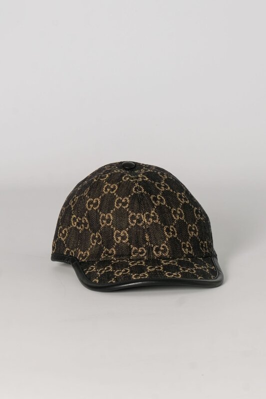 GUCCI DENIM BLACK GG MONOGRAM OSCAR BASEBALL CAP M