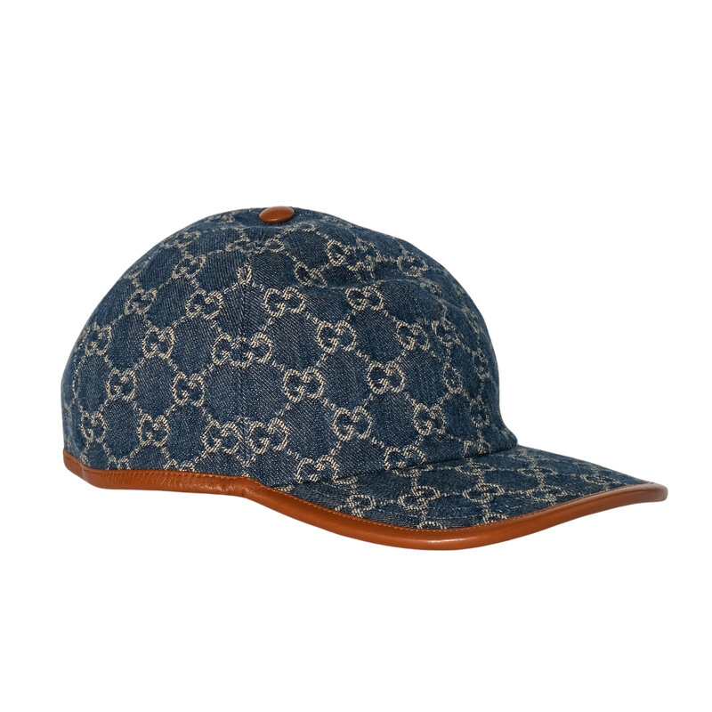 GUCCI DENIM NAVY GG MONOGRAM BASEBALL CAP