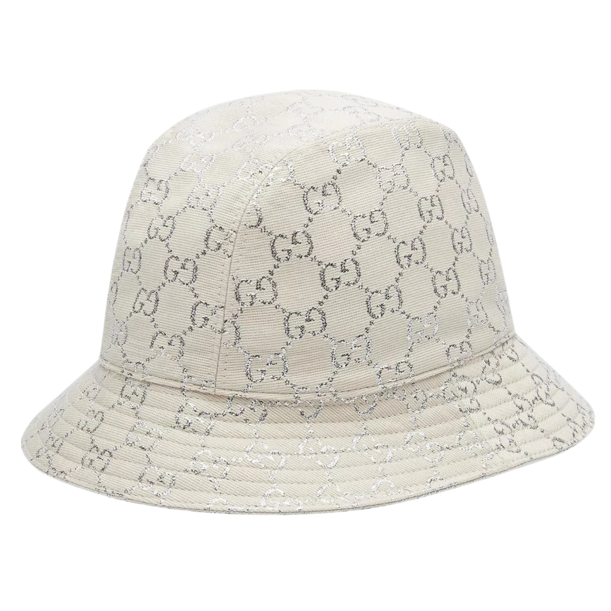 GUCCI GG MONOGRAM CANVAS BEIGE LAMÉ BUCKET HAT