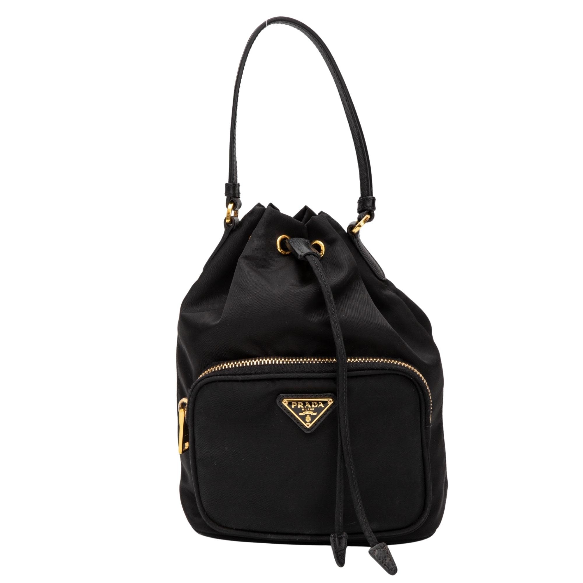 PRADA RE-NYLON BLACK BUCKET DUET SHOULDER BAG