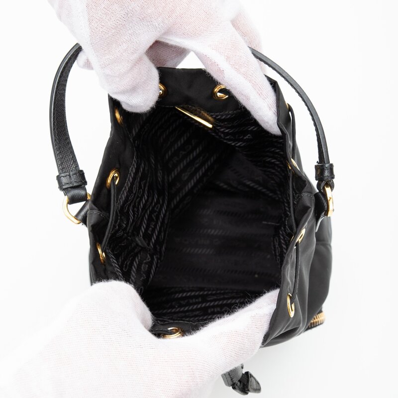 PRADA RE-NYLON BLACK BUCKET DUET SHOULDER BAG