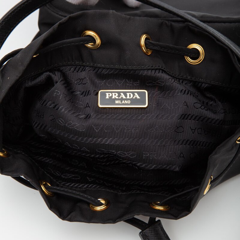 PRADA RE-NYLON BLACK BUCKET DUET SHOULDER BAG