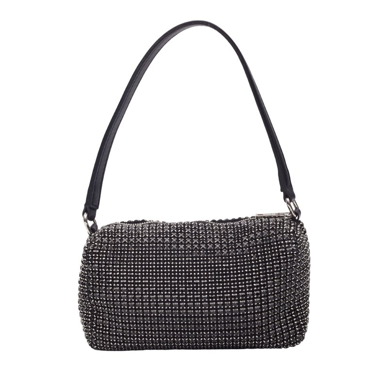 ALEXANDER WANG LEATHER TRIMMED STRASS EMBELLISHED EVENING BAG