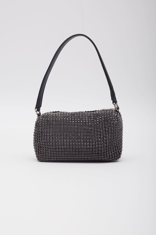 ALEXANDER WANG LEATHER TRIMMED STRASS EMBELLISHED EVENING BAG