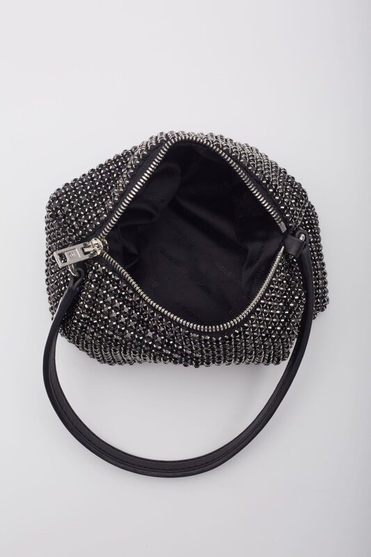 ALEXANDER WANG LEATHER TRIMMED STRASS EMBELLISHED EVENING BAG