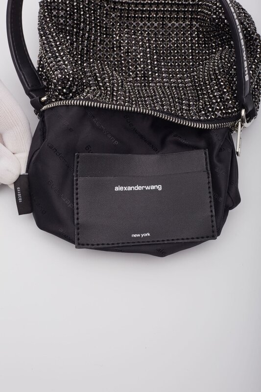 ALEXANDER WANG LEATHER TRIMMED STRASS EMBELLISHED EVENING BAG